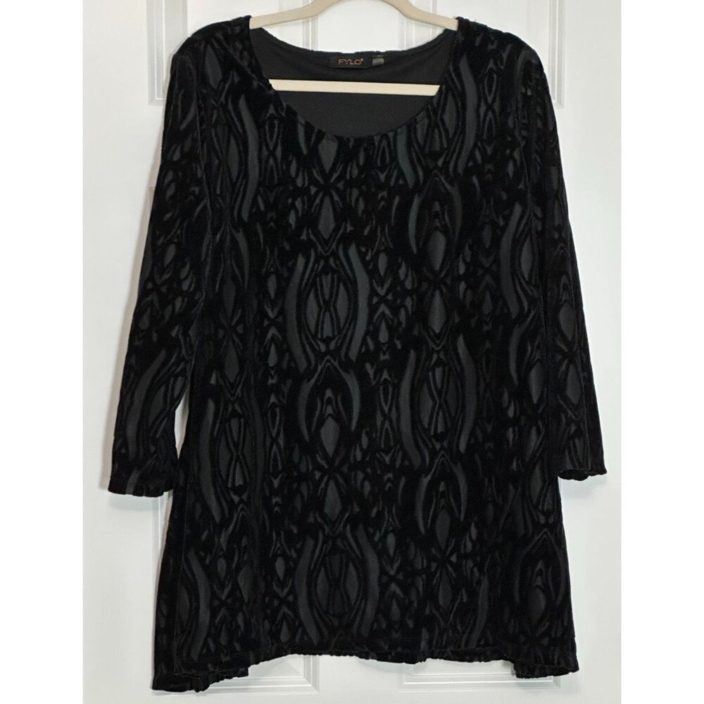 FYLO Top Size XL Black Velvet Burnout Tunic Fairy Grunge Whimsigoth Asymmetrical